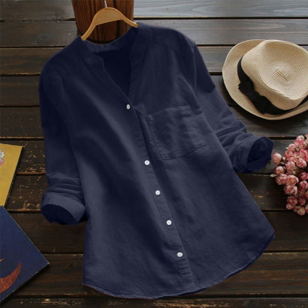 Women’s Relaxed Fit Button Shirt Blouse for Summer Styling Dark Blue