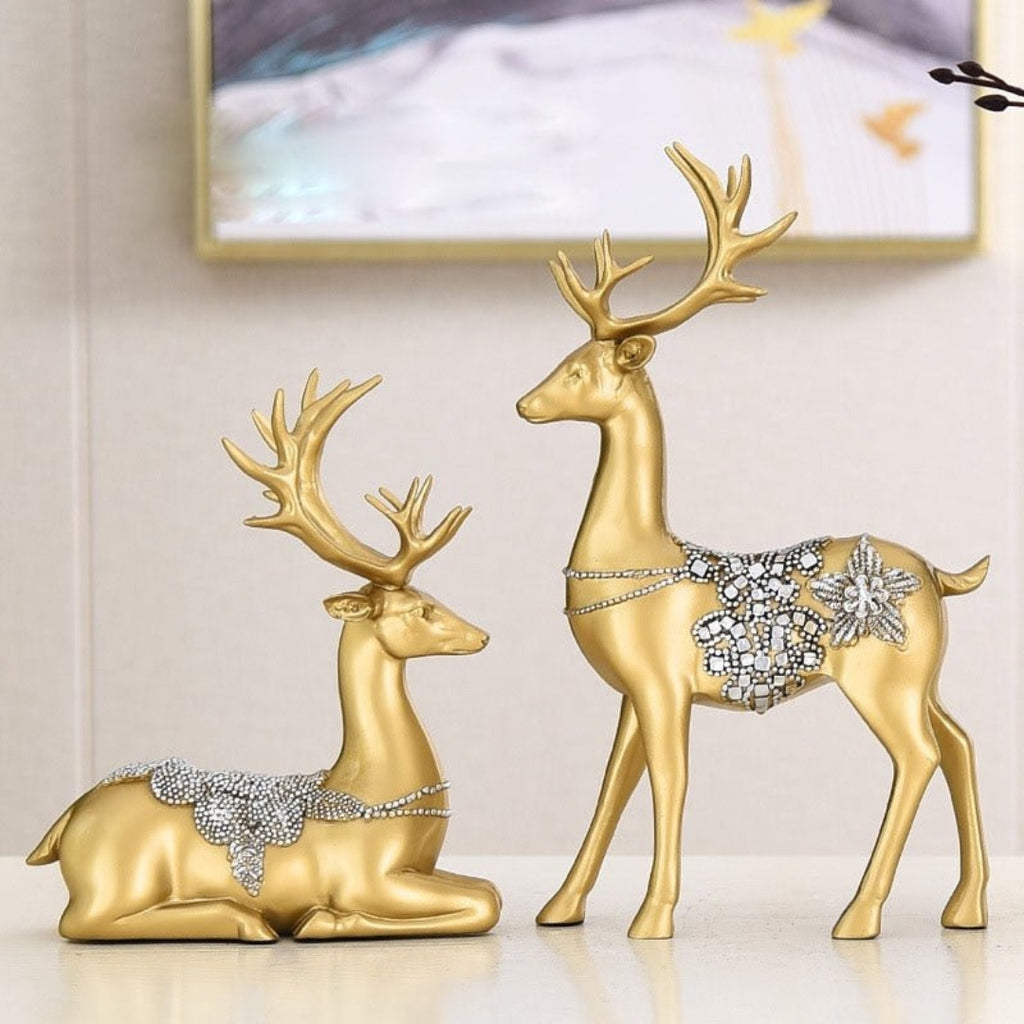 Elegant Round Resin Figurine | Subtle Luxury Home Accent Set of 2 deer