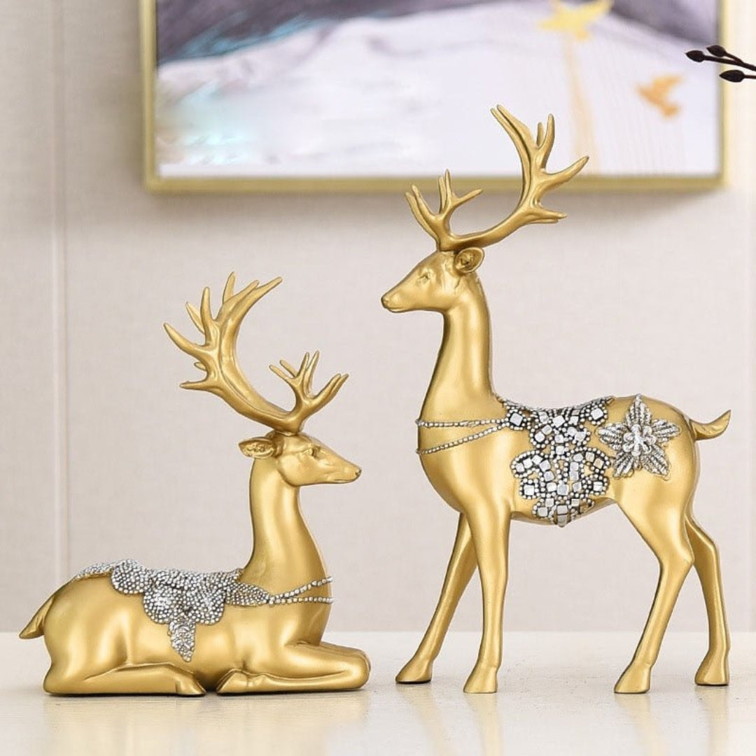 Elegant Round Resin Figurine | Subtle Luxury Home Accent Set of 2 deer