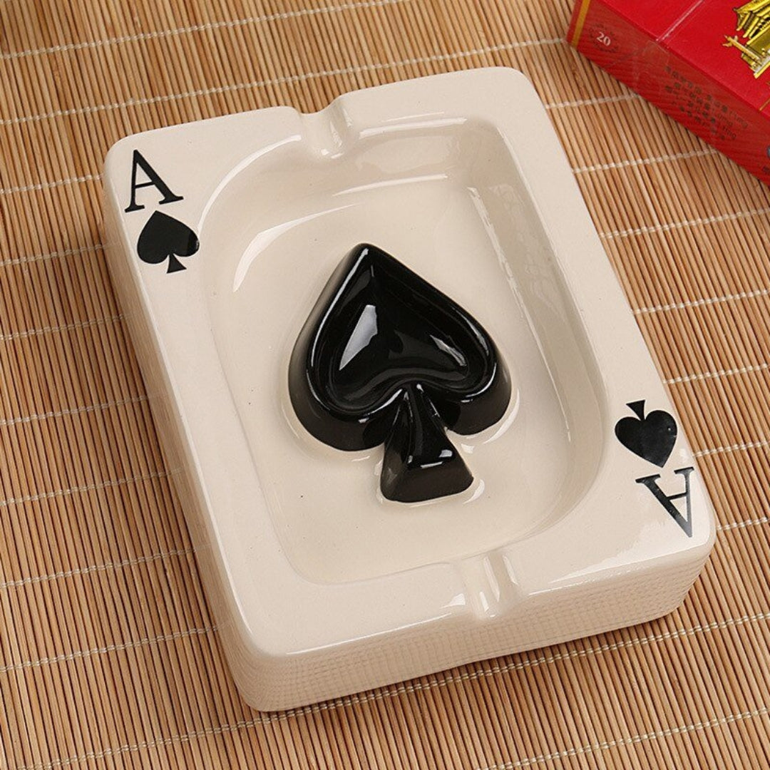 Poker Heart Ceramic Ashtray | Modern Card Design Decor Black Spade