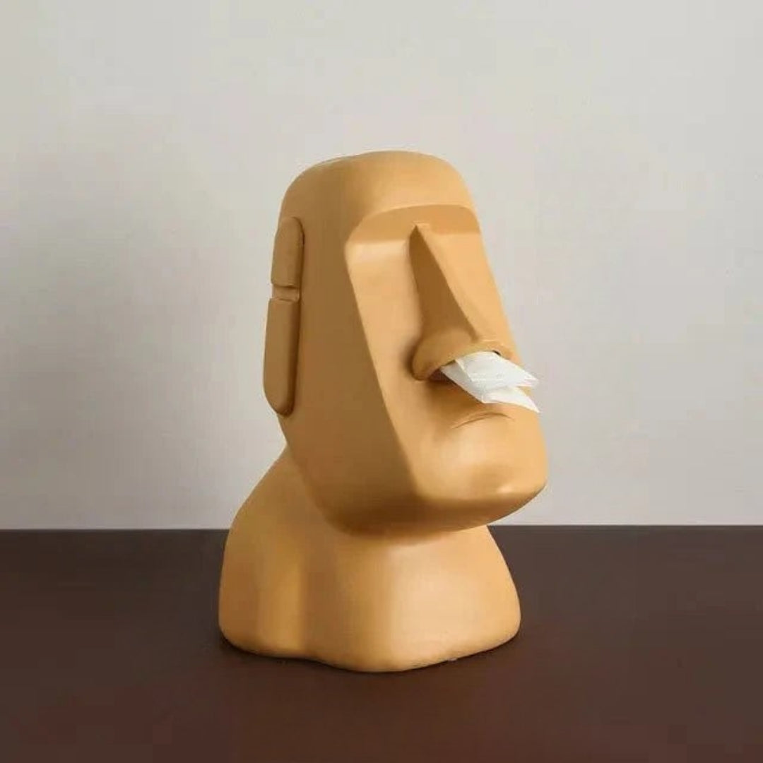 Moai Tissue Box Holder | Modern Decorative Home Accent Piece Brown