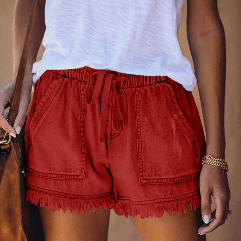 Women’s Stylish High-Waisted Denim Shorts for Trendy Looks Red