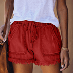 Women’s Stylish High-Waisted Denim Shorts for Trendy Looks Red