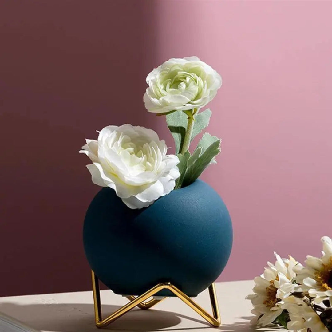 Modern Ceramic Plant Pot with Stand | Stylish Display Accent Navy