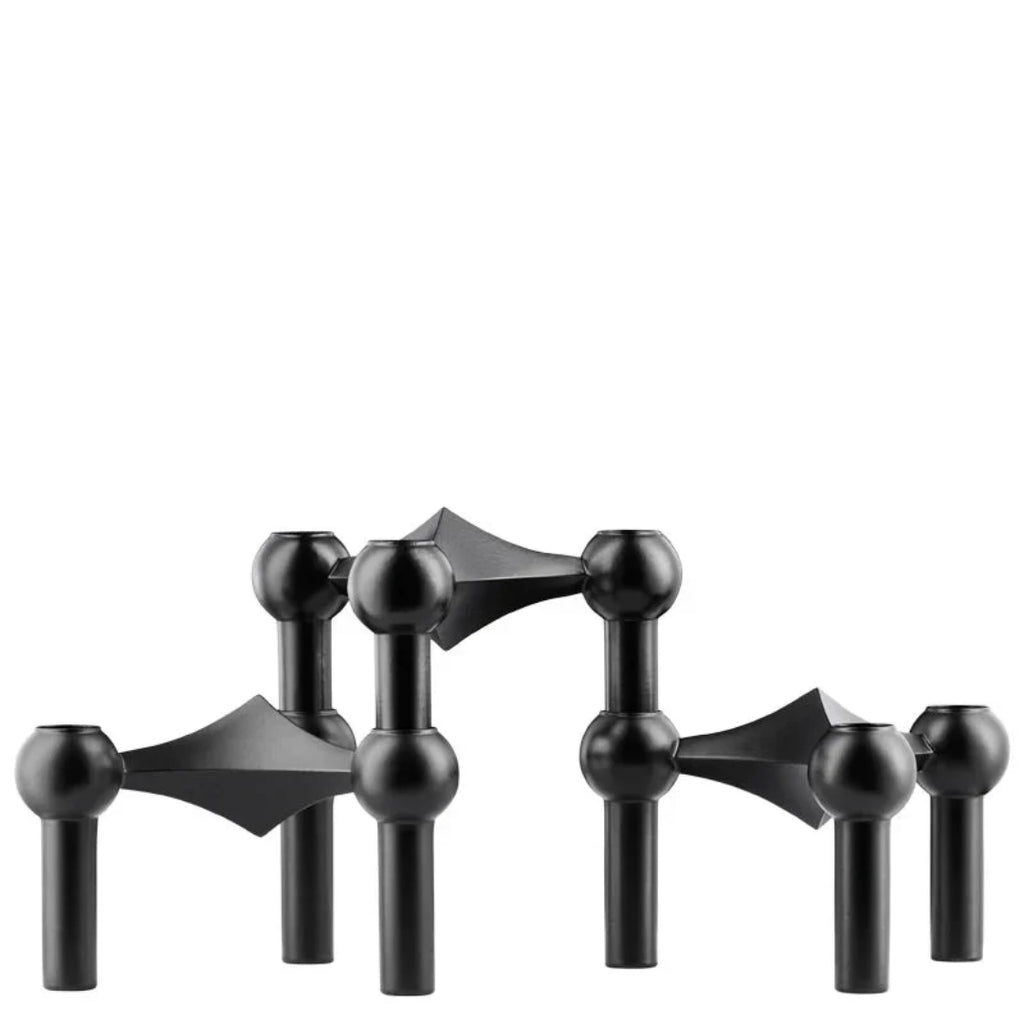 Abstract Style Molecular Structure Candle Holder - Metal Design Black Three Pieces