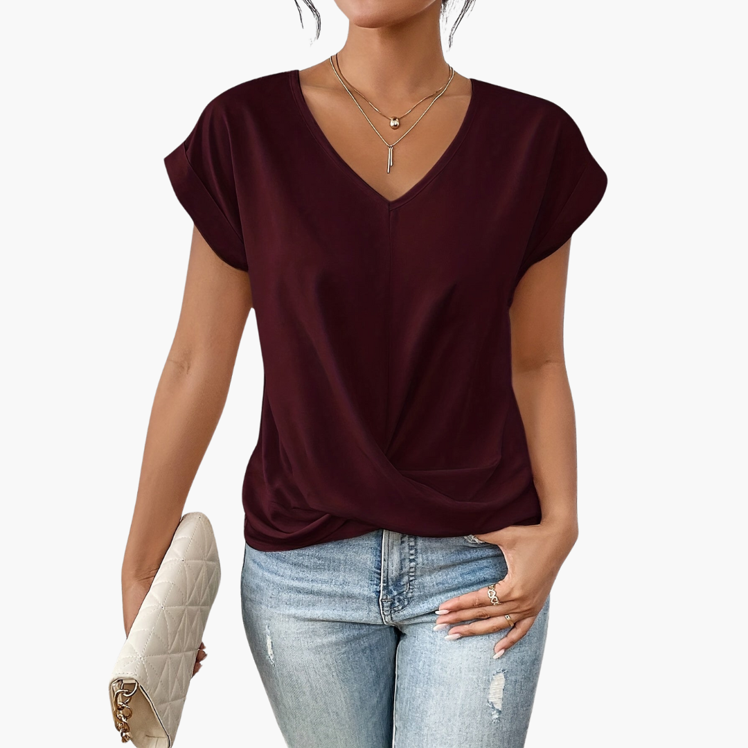 Women’s Casual T-Shirt with Flattering Heart Neckline Burgundy