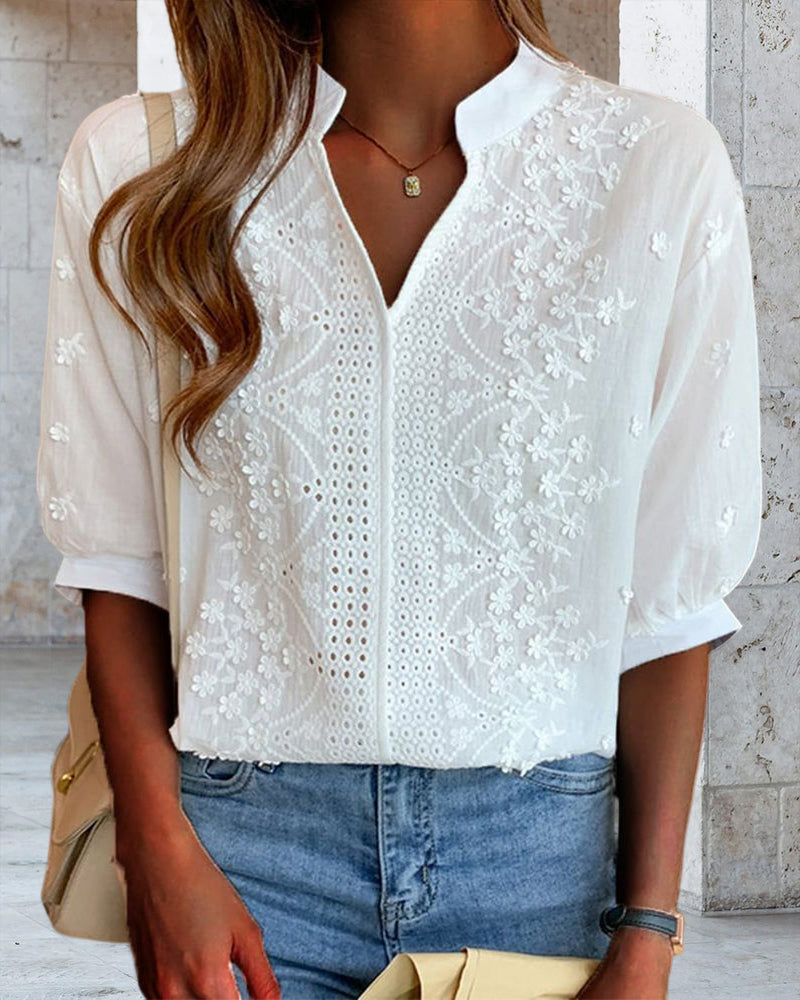 Women’s Elegant V Neck Puff Sleeve Blouse for Summer
