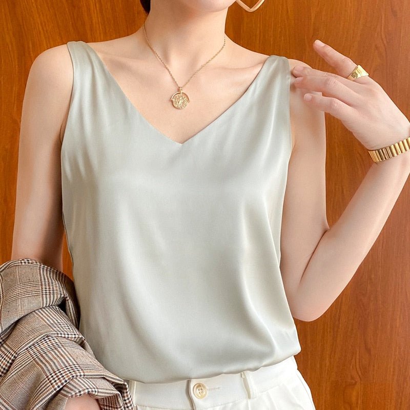 Women’s Elegant Camisole Blouse with Adjustable Straps Light Green