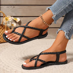 Women’s Braided Flat Sandals for Spring and Summer Casual Wear Black