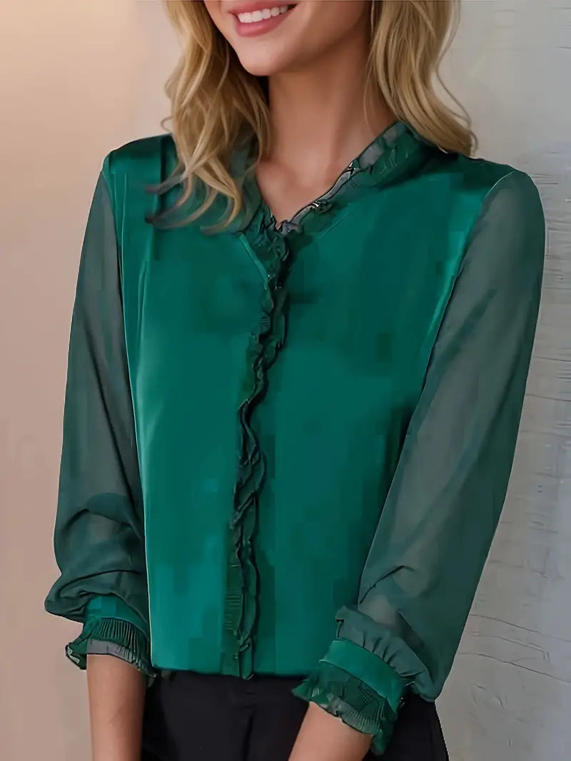 Women’s Elegant Long Sleeve Ruffle Blouse – Effortless Summer Style