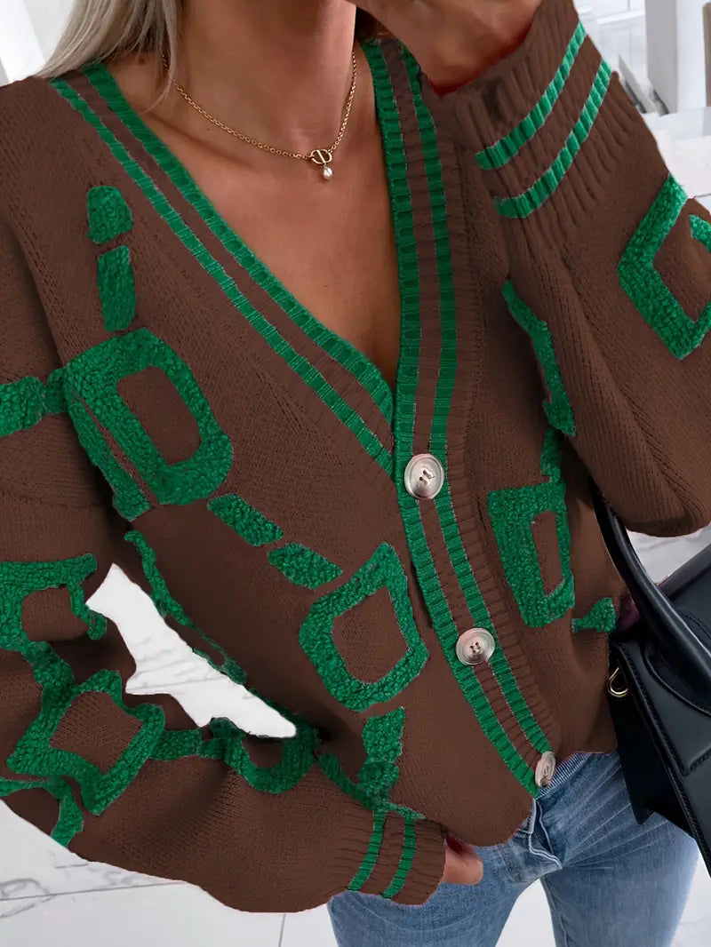 Women’s Relaxed Fit V-Neck Button-Front Cardigan Coffee