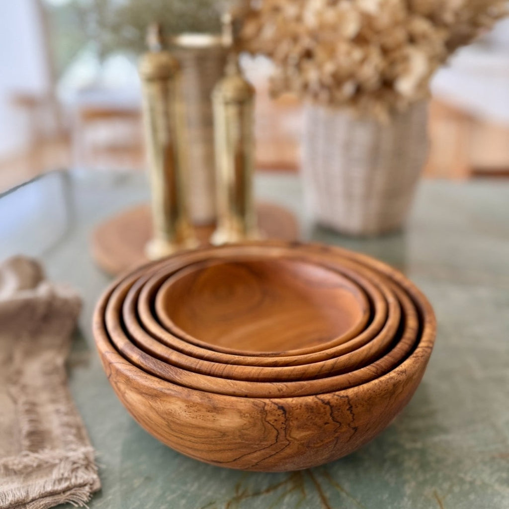 Artisan Nesting Wooden Bowl Collection | 5 Piece Set Serving