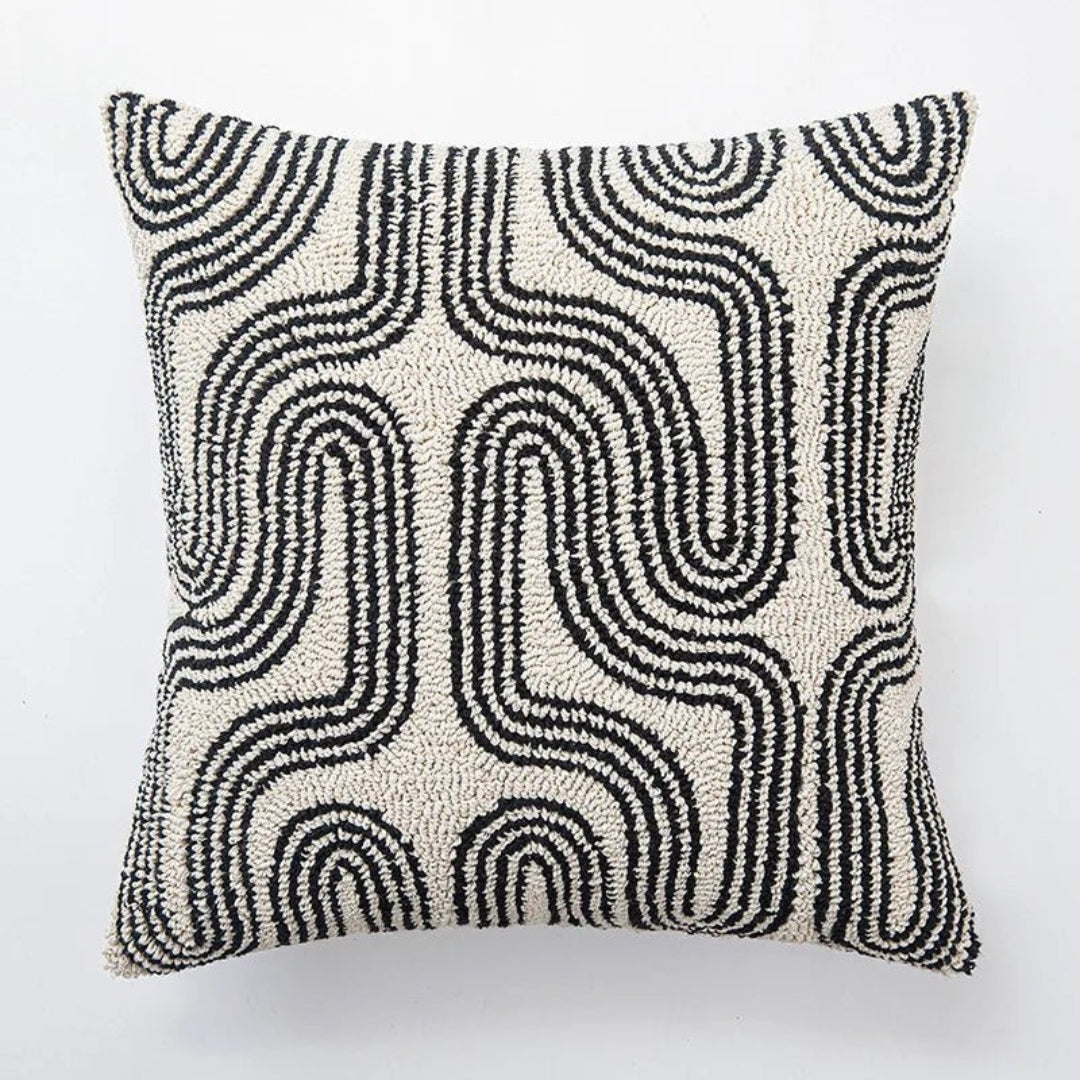 Hommfer – Beige and Black Geometric Tufted Cushion Cover Cushion cover A 45x45cm
