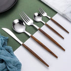 Wooden Handle Cutlery Set | Elegant Stainless Flatware Table Silver 6 Sets 30 Pieces