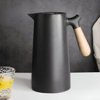 Modern Vacuum Carafe with Contoured Wooden Handle Finish Black