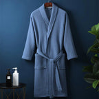 Elegant Waffle Bathrobe with V-Neck Cut for Spa-Like Comfort Blue