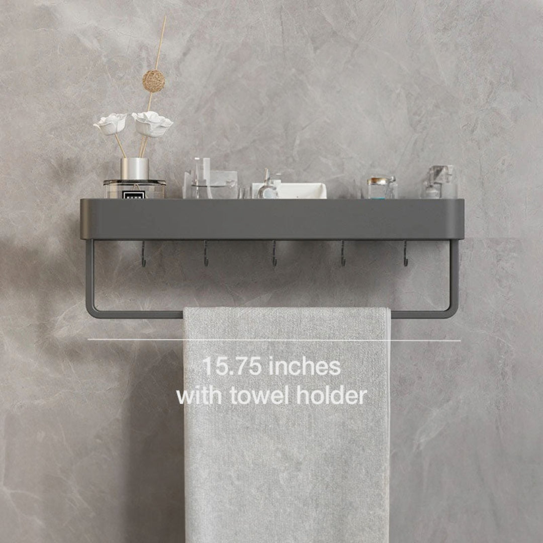 Modern Slim Wall Shelf with Adhesive Mount and Towel Bar 40 cm - With towel holder