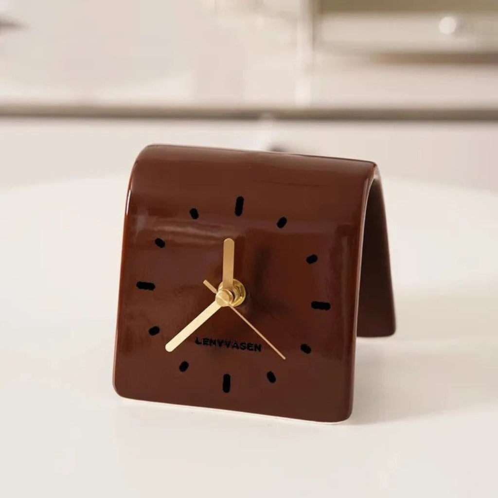 Minimalist Ceramic Desk Clock for Home Office Display Decor Dark-Brown