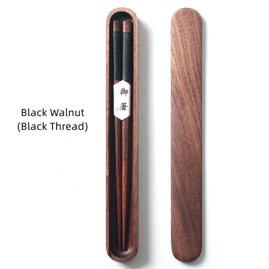 Handcrafted Walnut Wood Chopsticks with Decorative Wire Black Walnut Black Thread