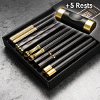 Luxe Metal Chopsticks Set of 5 | Modern Black Gold Design Yes