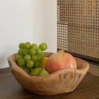 Rustic Carved Wood Fruit Bowl for Home Table Styling Decor