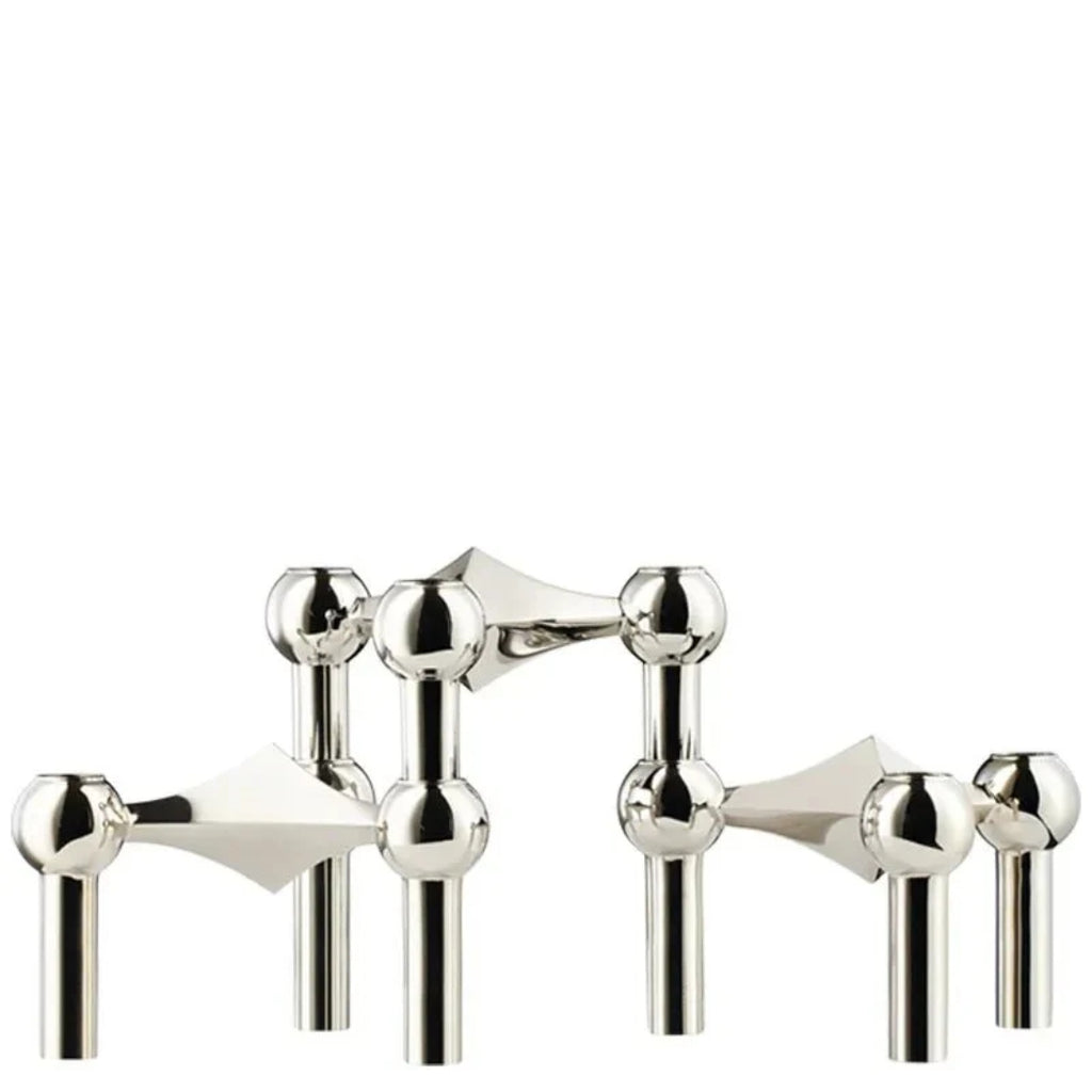 Abstract Style Molecular Structure Candle Holder - Metal Design Silver Three Pieces