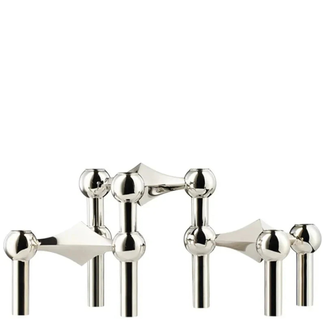 Abstract Style Molecular Structure Candle Holder - Metal Design Silver Three Pieces