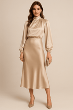 Women’s Elegant Dress with Long Sleeves and High Neck