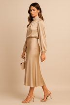 Women’s Elegant Dress with Long Sleeves and High Neck