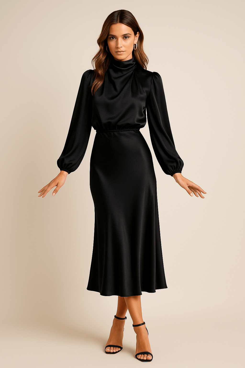 Women’s Elegant Dress with Long Sleeves and High Neck