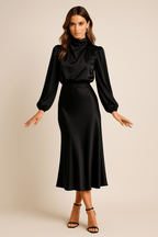 Women’s Elegant Dress with Long Sleeves and High Neck