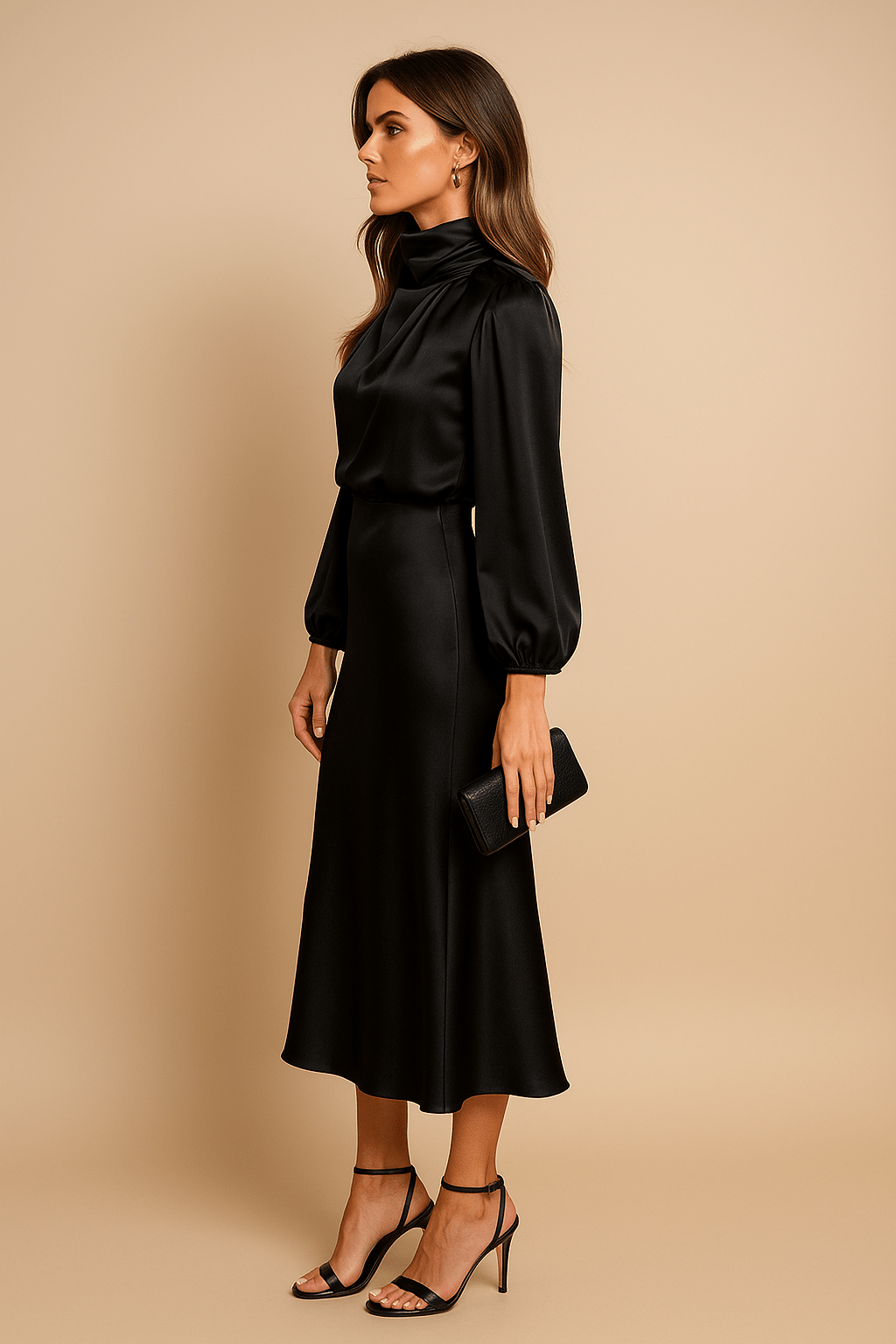 Women’s Elegant Dress with Long Sleeves and High Neck