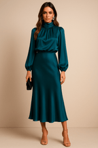 Women’s Elegant Dress with Long Sleeves and High Neck
