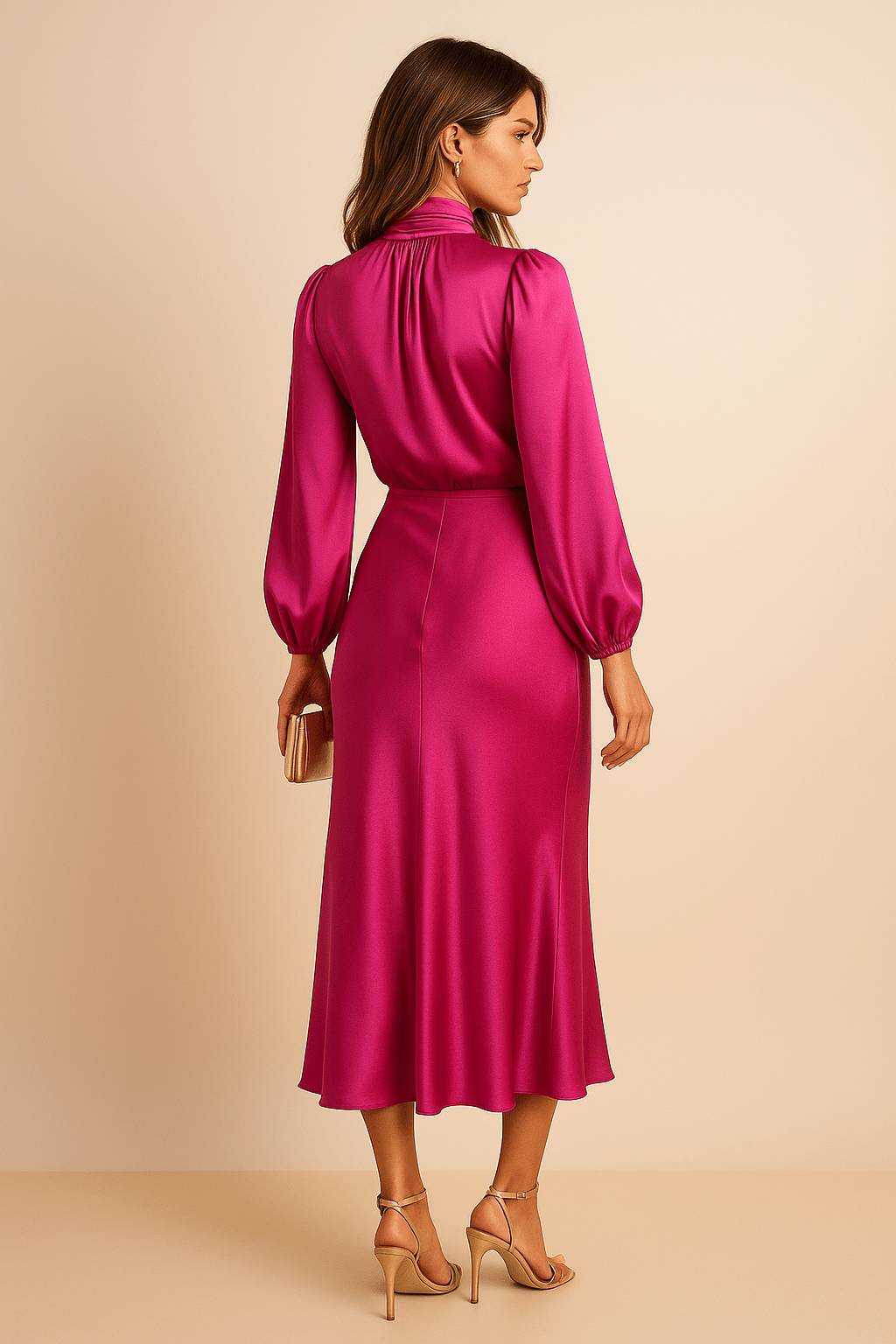 Women’s Elegant Dress with Long Sleeves and High Neck