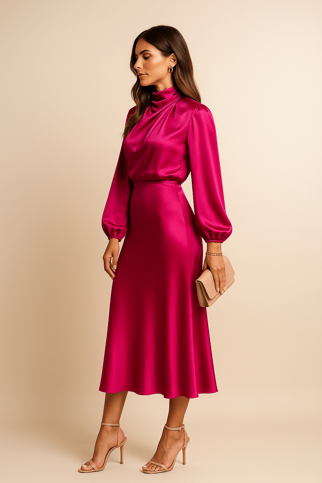 Women’s Elegant Dress with Long Sleeves and High Neck