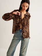 Women’s Lightweight Leopard Ruffle Neck Blouse for Summer Styling