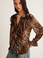 Women’s Lightweight Leopard Ruffle Neck Blouse for Summer Styling