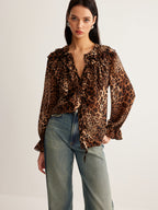 Women’s Lightweight Leopard Ruffle Neck Blouse for Summer Styling