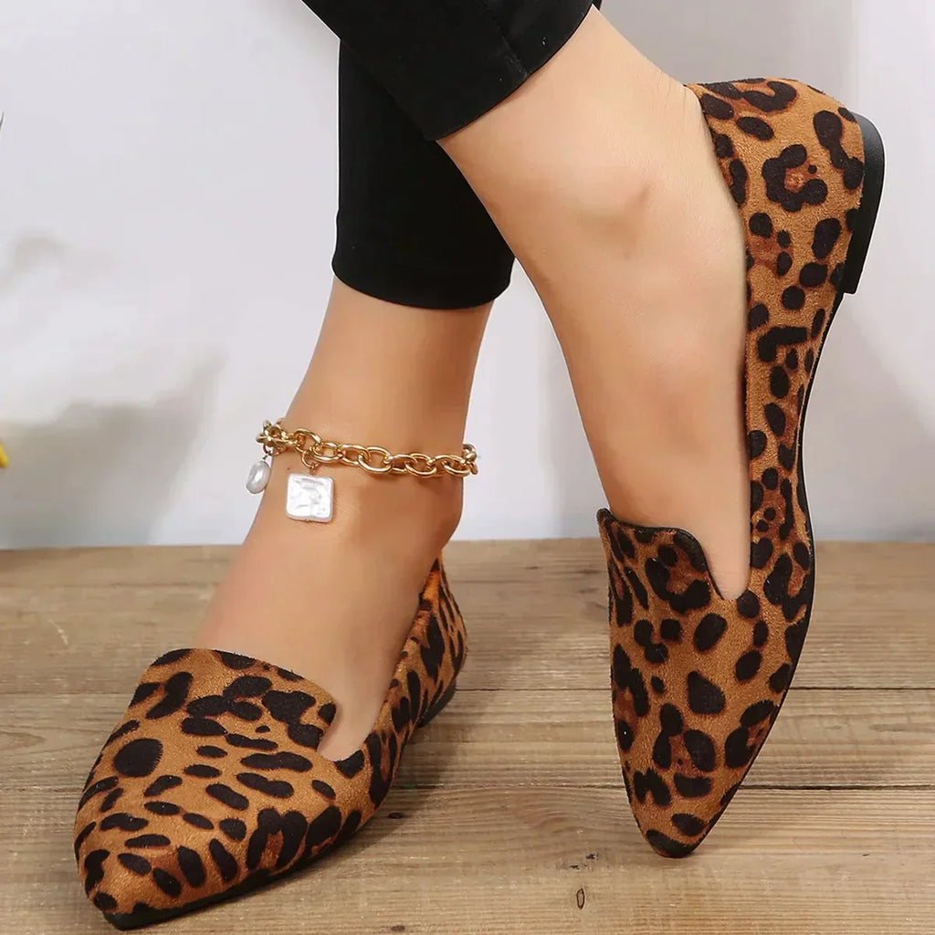 Women’s Elegant Leopard Pointy Toe Loafers Leopard