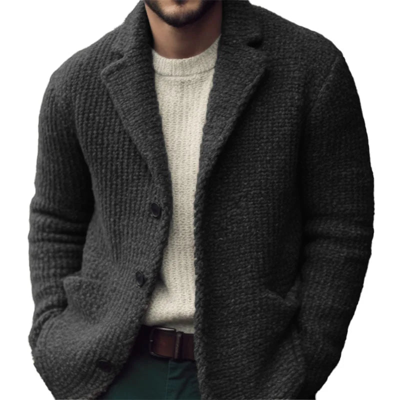 Men’s Warm Knit Cardigan - Classic Regular Fit Outerwear Black