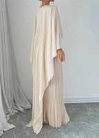 Women’s Elegant Pleated Cape Sleeve Maxi Dress