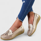 Women’s Casual Slip-On Loafers with Decorative Detail Gold