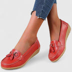 Women’s Casual Slip-On Loafers with Decorative Detail Red