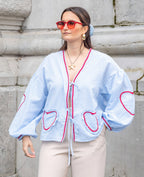 Women’s Romantic Heart Blouse with Ruffle Details Blue