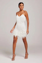 Women’s Chic Mini Dress with Feather Hem