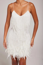 Women’s Chic Mini Dress with Feather Hem
