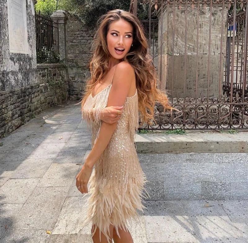Women’s Chic Mini Dress with Feather Hem