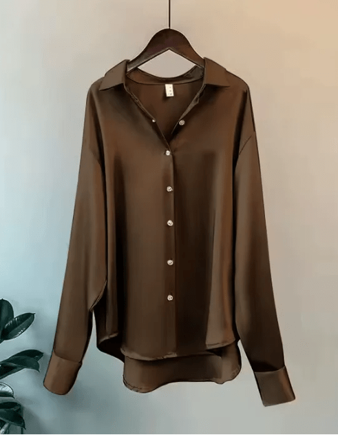 Women’s Classic Button Down Elegant Blouse for Summer Styling Brown