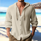 Men’s Hooded Long Sleeve Shirt with Button-Down Closure Beige