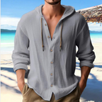 Men’s Hooded Long Sleeve Shirt with Button-Down Closure Gray
